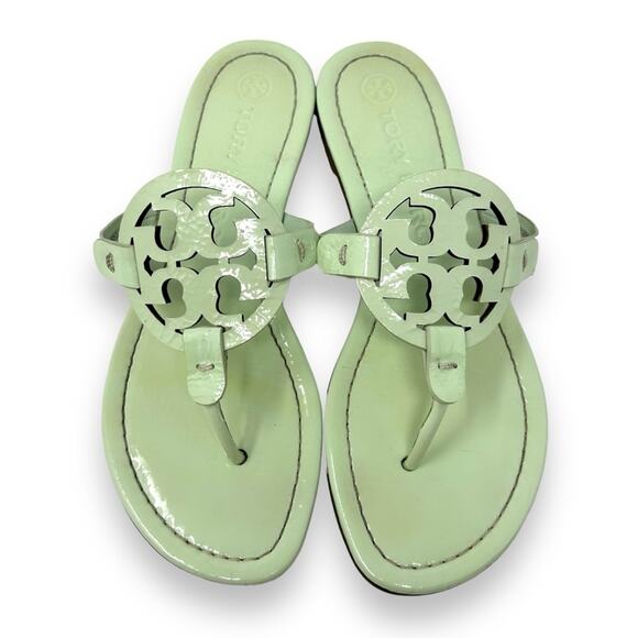 Tory Burch Patent Leather Miller Sandal Meadow Mist Pastel Green 7 Women’s - Picture 2 of 14